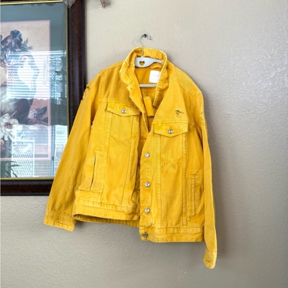 Zara Jackets & Blazers - Trafaluc Zara Yellow Distressed Denim Jacket Size 8